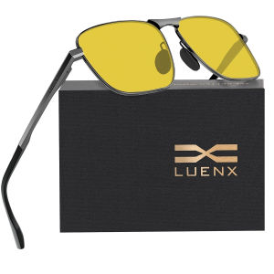 LUENXKacamata Hitam Rectangular Polarized Aviator Sunglasses for Men Retro Pilot Shades Driving UV400 Protection Original Sunglasses Yellow(night Vision) 6405-6