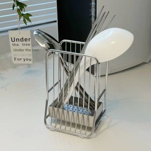 YIYU STUDIO Large Capacity Stainless Steel Chopstick Bucket Anti-slip Moisture-proof Chopstick Draining Rack Durable Divided Cutlery Drying Basket Home Use