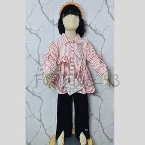 Setelan termurah anak perempuan import korean style motif salur mix tile brukat usia 3 - 12 tahun set tunik kekinian celana cargo model terbaru 2024 set anak viral - COD