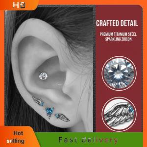 HB Fashion Temperament Blue Red Zircon Wing Ear Bone Nail Earrings For Women Men Jewelry Accessries Gifts