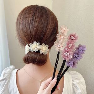Hairstyle Making Long Tool Sweet Hair Braide Rope Hairbands Korean Accessories Women Elegant Bud Chiffon Flower Maker