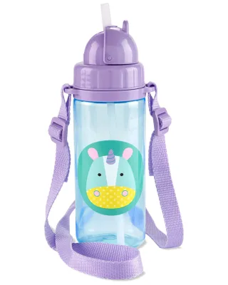 Skip Hop Zoo Straw Water Bottle with Long Straps + Extra Straw 13oz (6 Designs)
