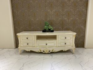 Kệ tivi phòng khách tân cổ điển dát vàng gỗ tự nhiên nhập khẩu 618