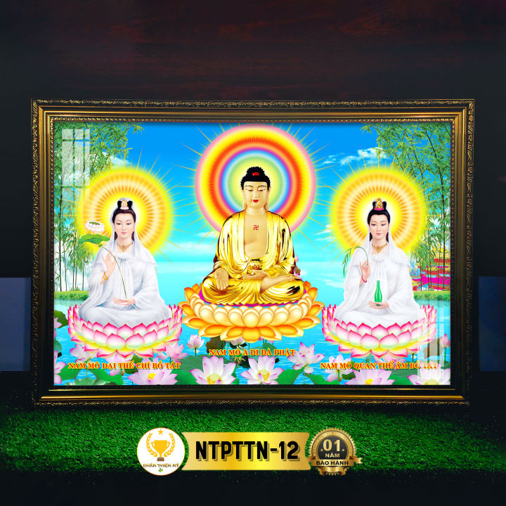 Tranh Treo Phòng Thờ Tây Phương Tam Thánh Ngồi Có Đèn CHÂN THIỆN MỸ ...