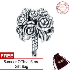 BAMOER จริง925เงินสเตอร์ลิงงานแต่งงานโรแมนติกช่อดอกไม้เจ้าสาวสร้อยข้อมือ3มม. เครื่องประดับแฟชั่นสำหรับผู้หญิง SCC1566