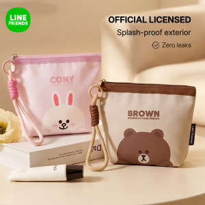 LINE FRIENDS BROWN Makeup Bag with Water-resistant Polyester Pouch LFB444