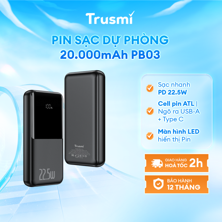 Pin sạc dự phòng 10000mAh/20000mAh Trusmi PB03 | PD 22.5W | Pin ATL ...