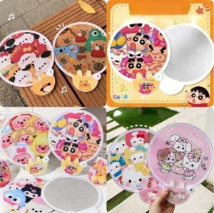 New Summer Sanrio Folding Fan Kawaii Kuromi Hello Kitty Cinnamoroll Hangyodo Portable Foldable Reflective Fan Cartoon Self Reflective Mirror Girl Gift