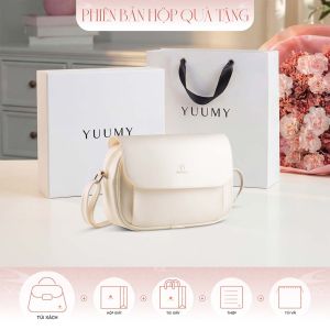 Bộ hộp quà trắng YUUMY (Túi đeo chéo nữ YUUMY YN332 + Hộp quà YHQ3T + Túi giấy YTG3T + Túi rút BVR3838 + Thiệp cảm ơn YBT1)