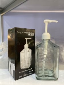 ขวดแก้วหัวปั๊ม 1000ml ใส่ไซรัป ขวดจ่ายน้ำเชื่อม มีสเกล แข็งแรง สำหรับร้านกาแฟ ร้านชา