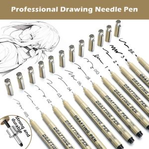 OWMXZL 6/9/12pcs Black Ink Outline Pen Micron Fine Smooth Fine-liner Professional Waterproof Marker Liner Hand Drawn