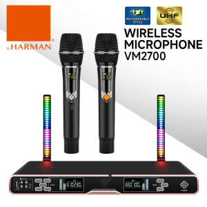 NEWEST Harman VM2700 Professional UHF Wireless Microphone System with Bluetooth Built-In Rechargeable Battery Vocal Set and Color Light with Voice Control