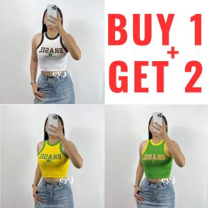 BUY 1 + GET 2 FREE (3PCS) JEZY BRASIL RACERBACK TANK CROP TOP COTTON SPANDEX FOR WOMEN Womenswear Comfortable Lady Casual Sleeveless