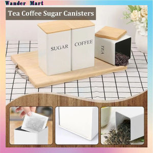 Coffee Tea Sugar Canister with Bamboo Lid Square Storage Savings Box Metal Sealed Packagin