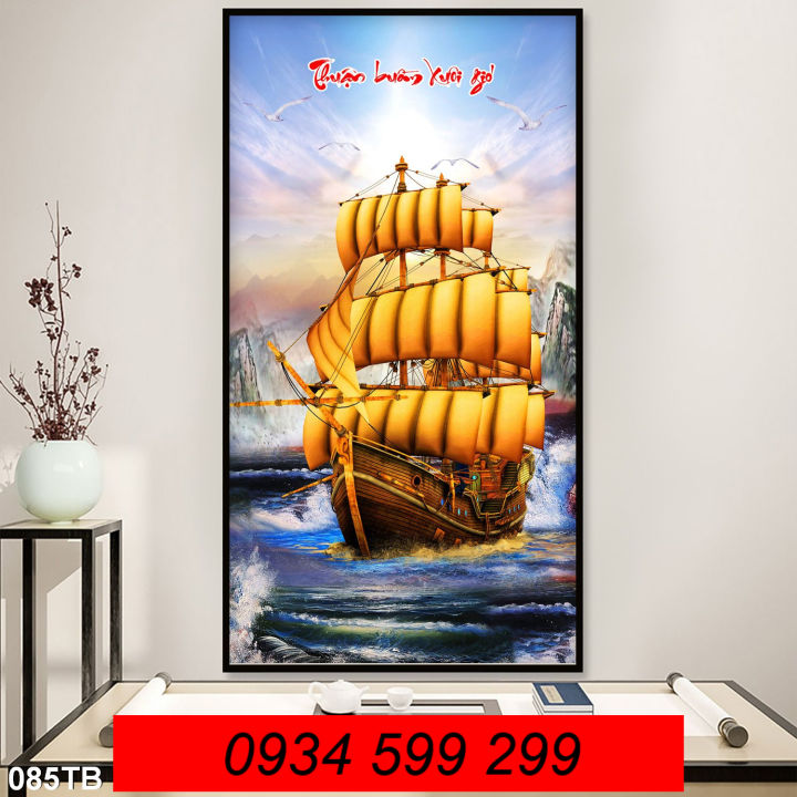 Tranh 3d thuyền buồm khổ dọc ốp tường - tranh gạch men 3d thuận buồm ...