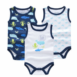 High Quanlity 3pcs/pack Newborn Boy Babys Set Short Sleeve Bodysuit 100% Cotton Comfortable Cartoon Print Infant Clothes