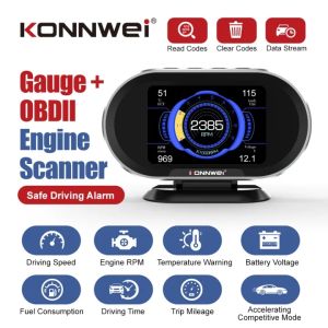 KONNWEI KW206 OBD2 Scanner Car Digital On-Board Computer LCD Display Fuel Consumption Water Temperature Gauge Speedometer HUD Digital Display for Toyota Honda Ford BMW Audi Hyundai Kia
