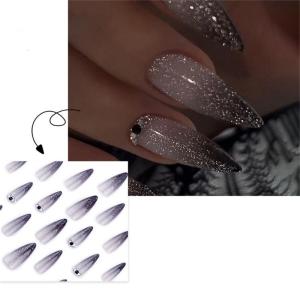 24Pcs Press on Nail French Tips Stilettos Fake Nail Acrylic False NailArtificial Nail Glues on Nail for Womens Girls