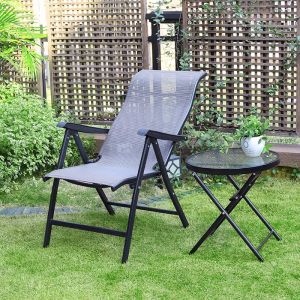 TREDEY Folding Chair Textilene 3 Grades Outdoor Deck Chair Office Lazy Nap Lunch Chair camp chair w/Armrest For Garden