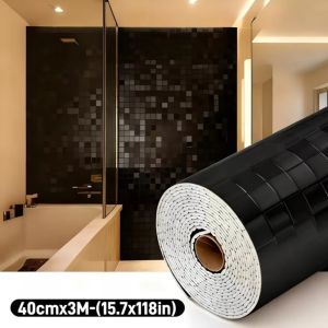NEXTYOO 40x300cm Miếng dán tường 3D Chống thấm nước PVC Giấy dán tường màu vàng Di động Chống ẩm Giấy dán tường tự dính để trang trí phòng khách phòng tắm nhà bếp