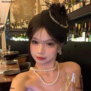 [COD] Modingdue Fascinators Hats Women Mesh Veil Feather With Hair Clips Small Top Hat Wedding Bridal Cocktail Headwear