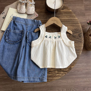 Sundaykids Girls Thin Strap Tank Top and Denim Pants Set For Kids Girl Treno 2-8years Outfit