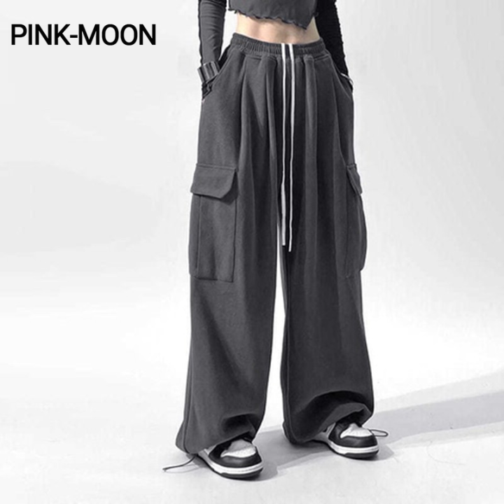 PM✿ Vintage Casual Cargo Jogger Pants Women High Waist Straight Wide Leg  Trousers Lazada PH - Main Image