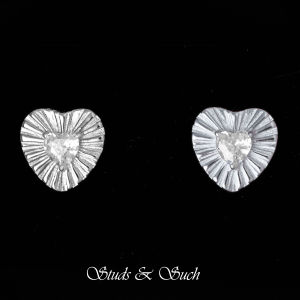[Studs & Such] 925 Silver Creased Heart Huggie Hoop Earrings With Cubic Zirconia