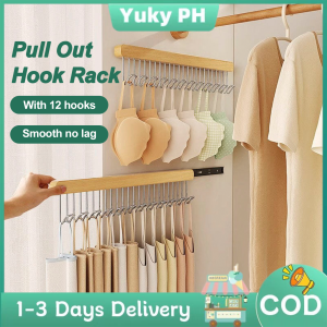 Wooden Pull Out Hook Rack Wardrobe Sliding Hooks Pull Out Belt Rack Hanger Rack Hanging Closet Multi-functional Bra Storage Hanger Easy Install