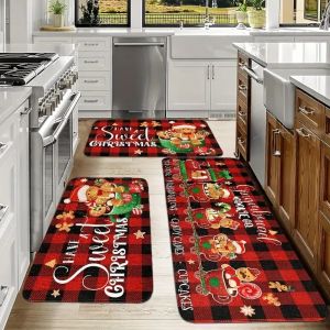 BLACKON Trang trí nhà cửa Thảm Nhà Bếp giáng sinh Ông già Noel Họa Tiết Cây giáng sinh Thảm sàn giáng sinh Trang trí Giáng sinh Chống trượt Thảm lối vào giáng sinh Ban công phòng tắm