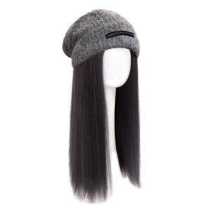 NEXTYOO Warm Beanie Hat With Wig Casual Attached Wig Hair Wig Winter Hats Fashion Long Wavy Hair Wig Knitted Cap Women