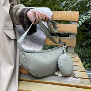 MZP กระเป๋าถือแบบถือ กระเป๋าสะพายข้าง hobos พร้อมกระเป๋าใส่เหรียญ ไนลอนทำจากไนลอน ถุงใต้วงแขน ถุงเกี๊ยวซ่า ง่ายๆ การเดินทาง กระเป๋าพระจันทร์ครึ่งเสี้ยว สาวๆ