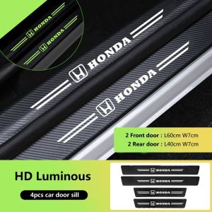 Car Door Sill Protector Carbon Fiber Pattern Anti-Scratch Threshold Guard Sticker Set for Vehicle Interior Protection