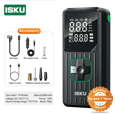 ISKU Pompa Angin Portable Digital Auto Stop 150PSI 19 Silinder Full Metal Wireless 12V LED SOS Ban Kempes Darurat Cepat Mobil Motor Sepeda Bola