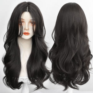 Ladies Long Curly Hair Wig Medium Part Fluffy Big Wave Black Wig 3 Colors Available Full Headgear