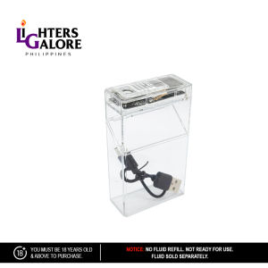 Lighters Galore - RECHARGEABLE LIGHTER 215 (XIPIE XP - 005 TOP SLIDE IGNITION CIG. PACK 20 STICKS PLASTIC TRANSPARENT WITH DISCO LIGHTS TYPE C CORD AND BOX)
