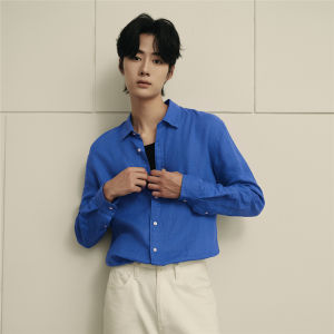 Giordano Mens เสื้อผู้ชาย Korea Collection Poplin Linen Shirt 01045491001 เสื้อเชิ้ตผู้ชาย เสื้อเชิ้ตจิออดาโน