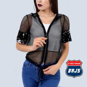 BAJS Hoodie Jaring Wanita Payet Premium – Outer Mesh Modis Kekinian
