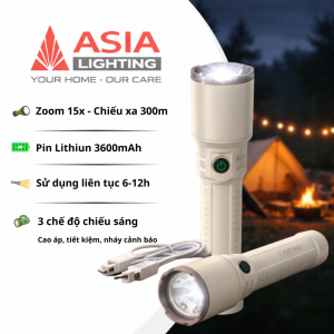 (Chính Hãng) Đèn Pin Cầm Tay Asia Zoom Xa 15X Siêu Sáng Chiếu Xa Tới 500m Dùng Liên Tục Tới 15h Pin Lithium Cao Cấp