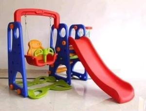Upgraded 3-in-1 Kids Slide Swing and Basketball Toy Set Outdoor Backyard Climber for Toddlers Children Eco-Friendly PE Material Encourages Physical Activity & Balance Coordination Bright Colors