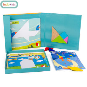 Todokids Kids Magnetic 3D Puzzle Book Tangram Thinking Training Game Cartoon Scene Baby Montessori Learning Educational Wooden Toy
