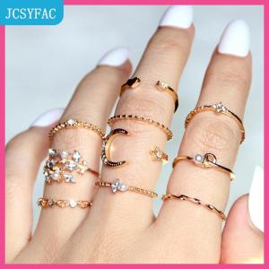 JCSYFAC  10 cái bộ trăng sao Nhẫn Phụ Nữ Cô Gái Bohemian đồ trang sức Set quà tặng phụ kiện