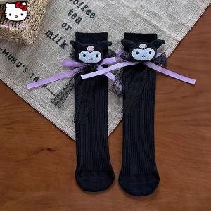 Christmas gifts Halloween Kawaii Hello Kitty Knee Long Socks Sanrio Anime Kuromi Cinnamorol Girl Jk Lolita Socks Lace Bow Knee Cotton Socks Christmas Gift