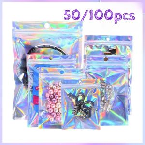 50/100pcs Laser Packaging Bag Self Sealing Mini Bag For Jewelry Cosmetic Tool Storage Bag