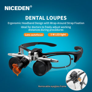 NICEDEN Dental Binocular Magnifier Support Customized Myopia Lenses Auto Focus Wide Working Distance High Brightness Easy Adjust Pupil Distance 2.5X 3.5X Ultra Lightweight Optical Magnifie