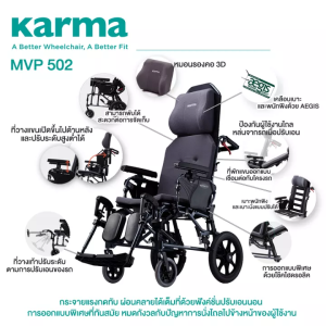 Karma รถเข็น อลูมิเนียม ปรับเอนได้ รุ่น MVP 502 Reclining Foldable Aluminum Wheelchair รถเข็นพับได้ รถเข็นคนพิการ อลูมิเนียม - Lazada
