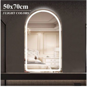 Zivon Bathoom Mirror Tri-Color Led Light Arch Vanity Mirror Wall Mounted Decoration With Time Display Defogging
