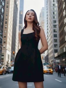 MG142BK-1124 : มินิเดรสดำ Black Boucle Dress