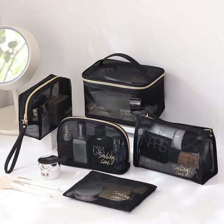 Black Mesh Cosmetic Bag Make Up Pouch Travel Storage Case Makeup