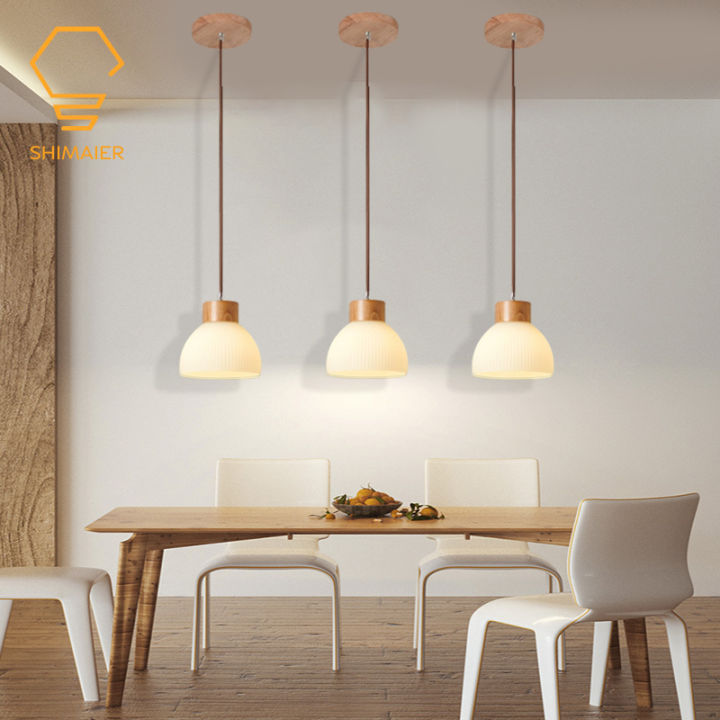 Pendant Light Wooden Geometric Farmhouse Glass Hanging Lighting